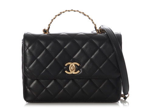 Chanel Small Black Quilted Lambskin Flap Bag with Top Handle