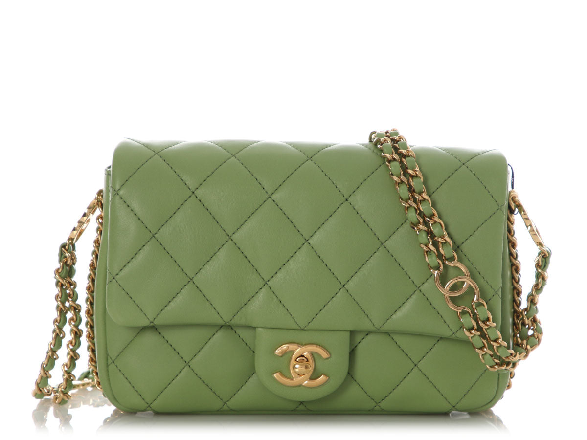Chanel Small Green Quilted Lambskin Flap