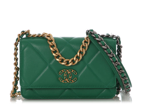Chanel Green Quilted Lambskin 19 Wallet on Chain WOC