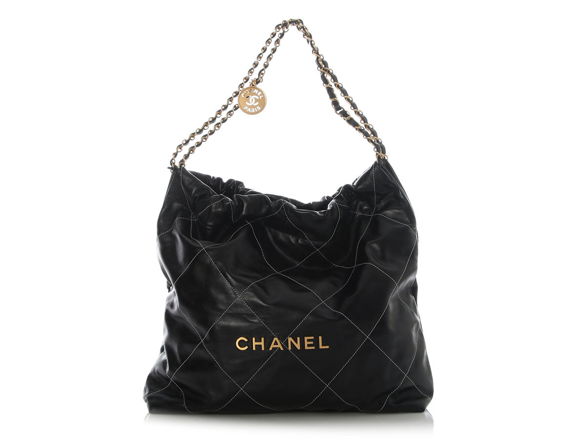 Chanel Medium Black Quilted Shiny Calfskin 22