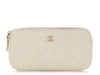 Chanel Small White Quilted Caviar Clutch with Chain