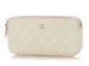 Chanel Small White Quilted Caviar Clutch with Chain