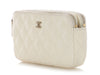 Chanel Small White Quilted Caviar Clutch with Chain