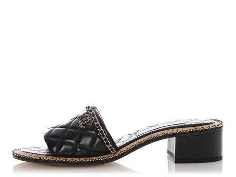 Chanel Black Quilted Mules