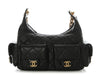 Chanel Small Black Quilted Shiny Lambskin Trendy Pockets Hobo