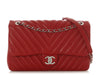 Chanel Jumbo Red Chevron-Quilted Lambskin Classic Single Flap