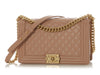 Chanel New Medium Beige Quilted Caviar Boy Bag