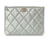 Chanel Large Metallic Silver Quilted Lambskin O Case