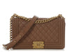 Chanel Old Medium Brown Quilted Lambskin Boy Bag