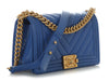Chanel Old Medium Cobalt Blue Chevron-Quilted Caviar Boy Bag