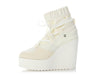 Chanel Off-White Tweed, Nylon, and Leather Runway Wedge Platform Boots