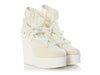 Chanel Off-White Tweed, Nylon, and Leather Runway Wedge Platform Boots