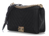 Chanel New Medium Black Chevron-Quilted Caviar Boy Bag