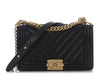 Chanel Old Medium Black Chevron-Quilted Caviar Boy Bag
