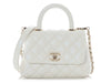 Chanel Extra Mini Iridescent White Quilted Caviar Coco Handle