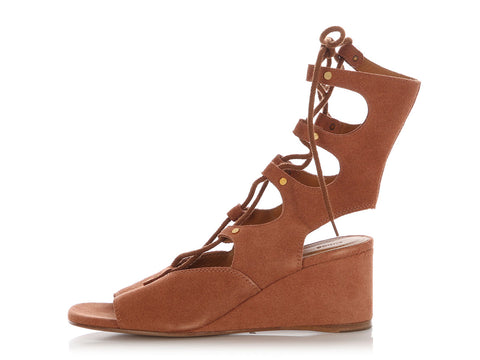 Chloe Brown Suede Lace-Up Gladiator Sandals