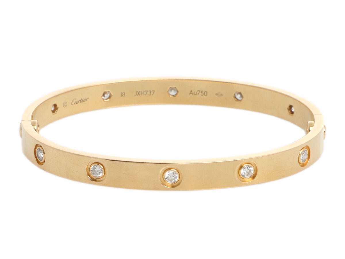 Cartier 18K Yellow Gold 10 Diamond Love Bracelet 18