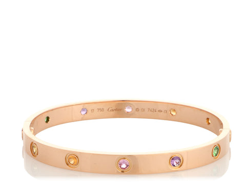 Cartier 18K Rose Gold Multi Stone Rainbow Love Bracelet 17