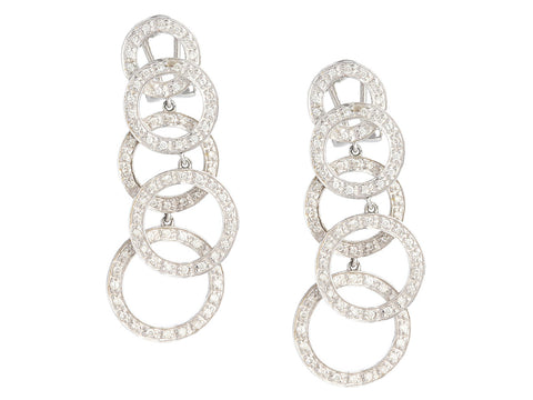14K White Gold Diamond Rings Pierced Drop Earrings