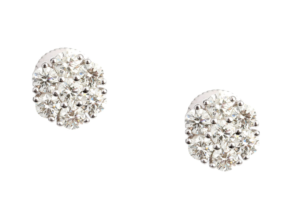 14K White Gold 1.18 Carat Diamond Flower Stud Earrings