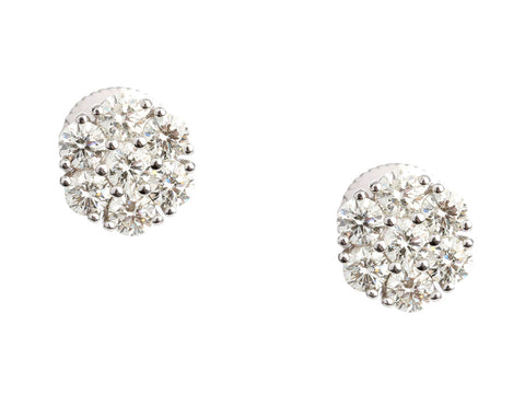 14K White Gold 1.18 Carat Diamond Flower Stud Earrings
