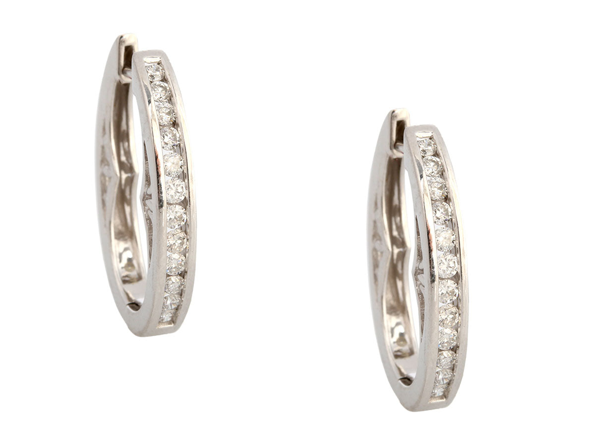 14K White Gold 0.50-Carat Diamond Oval Hoops