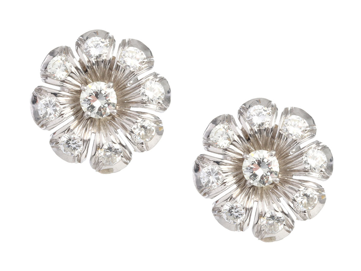 14K White Gold 0.50-Carat Diamond Flower Earrings