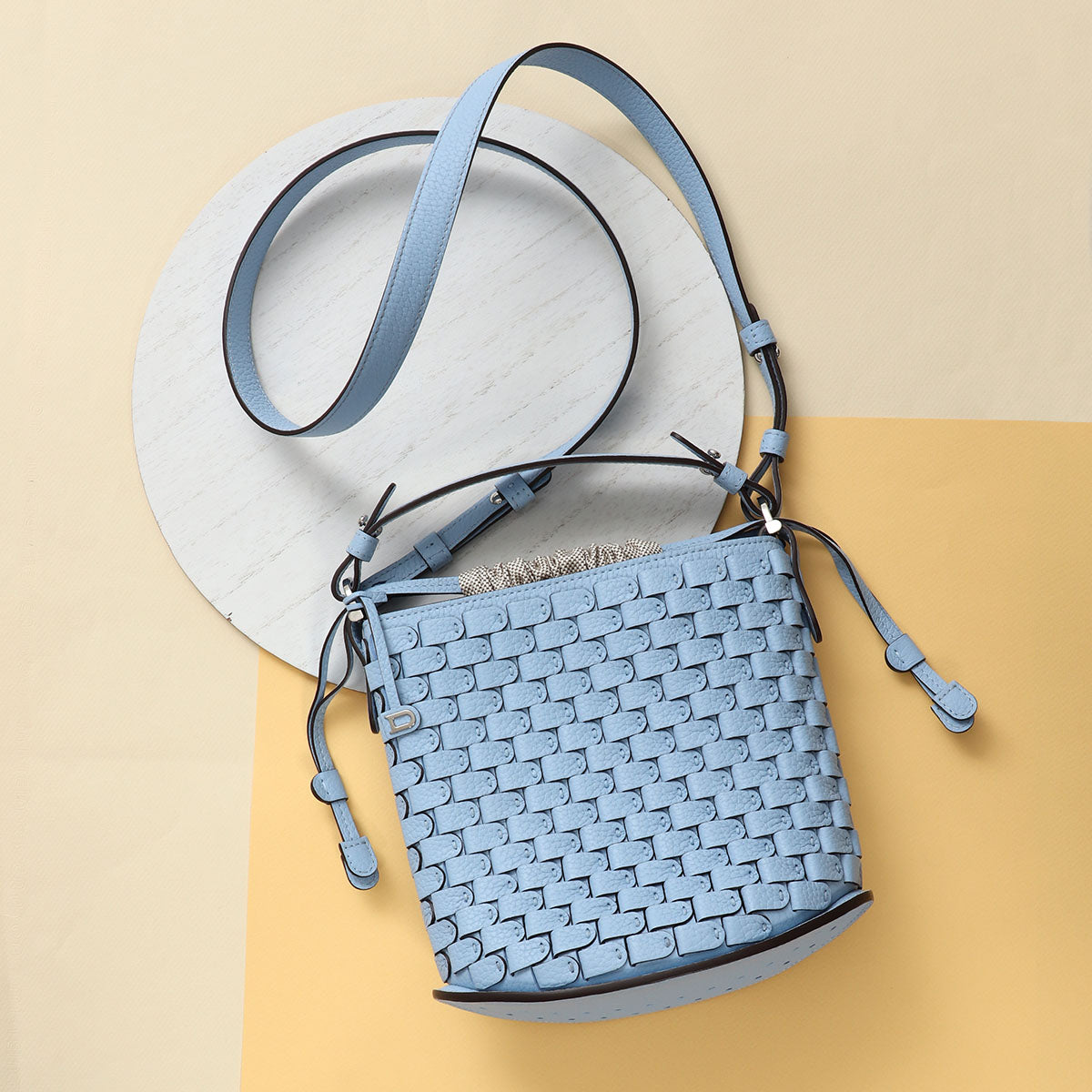 Delvaux Mini Azure Calfskin Arsenal Pin Bucket Bag