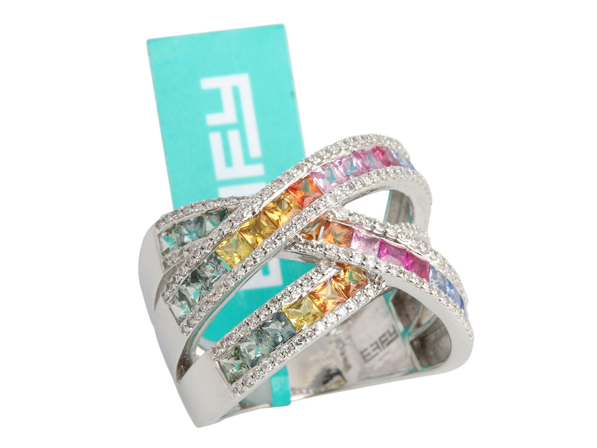 Effy 14K White Gold Diamond and Rainbow Sapphire Watercolors Ring
