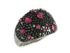 Effy 14K White Gold Black Diamond, White Diamond, and Ruby Dome Ring