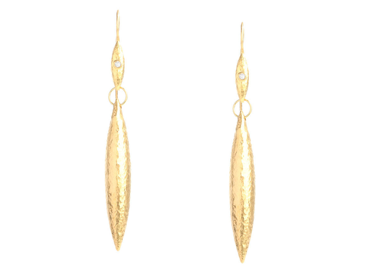 Gurhan Long 24K Yellow Gold Diamond Wheat Drop Pierced Earrings