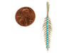 14K Yellow Gold Turquoise Diamond Long Feather Pierced Drop Earrings