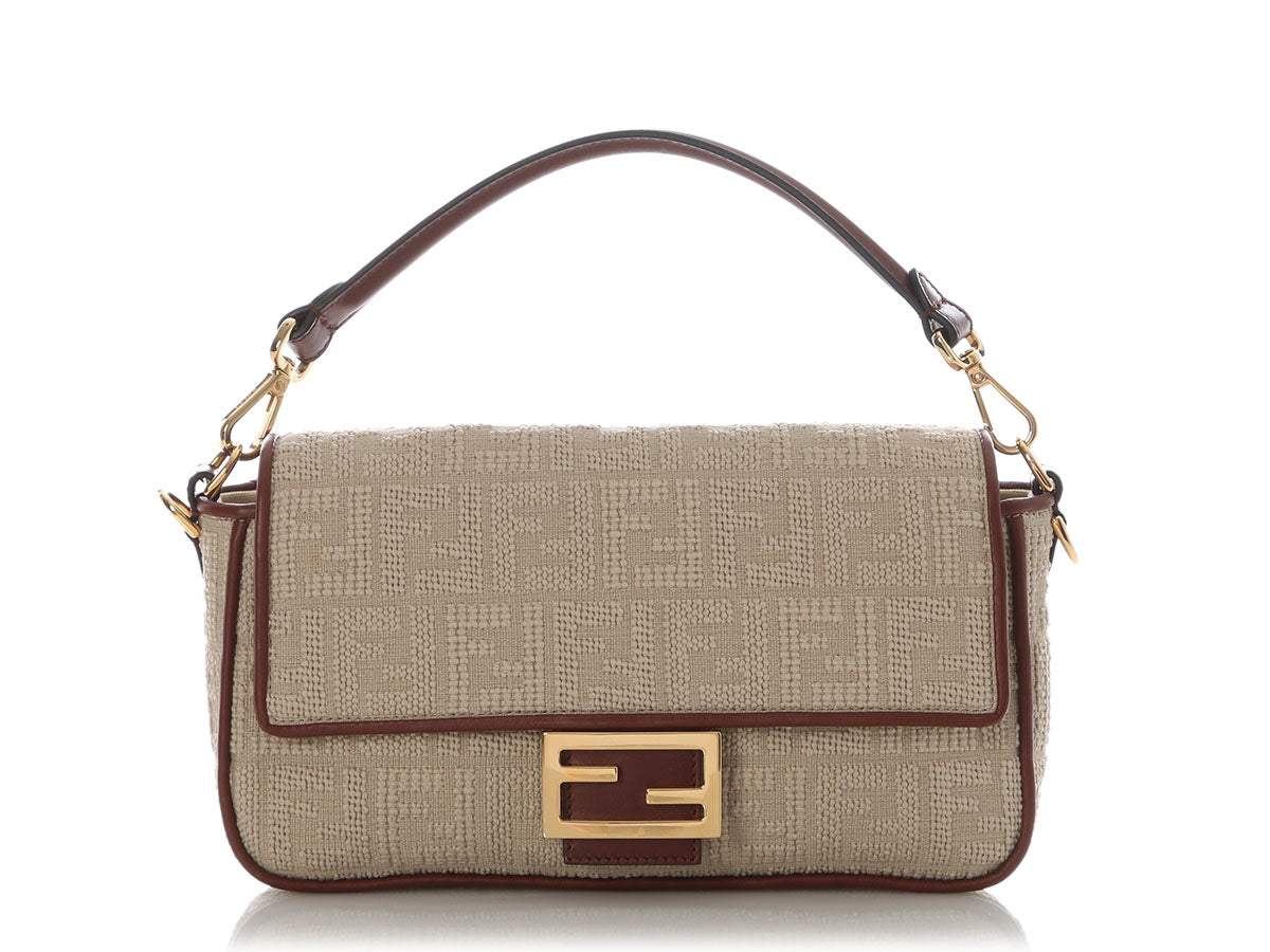 Fendi Beige Jacquard Sardo FF 1974 Baguette