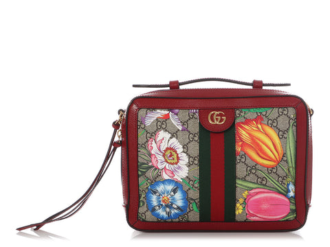 Gucci Small Red Ophidia GG Flora Web Shoulder Bag