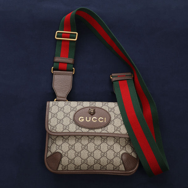 Shop GUCCI GG Supreme Stripes Monogram Canvas Leather Crossbody Logo Totes  by rouge-blason