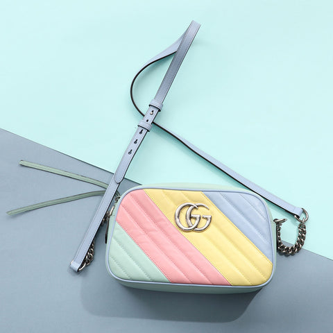 Gucci Small Pastel Diagonal Quilt GG Marmont Camera Bag