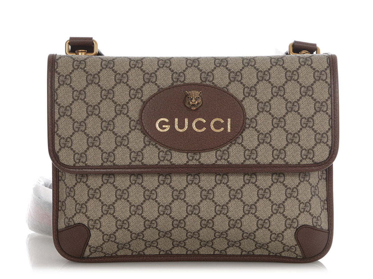 Gucci Monogram GG Supreme Neo Vintage Double Flap Messenger Bag