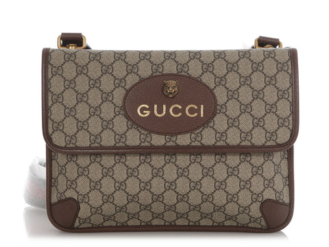 Gucci Monogram GG Supreme Neo Vintage Double Flap Messenger Bag