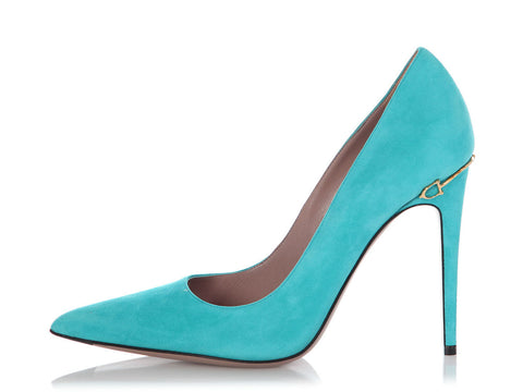 Gucci Turquoise Suede Horsebit Pumps