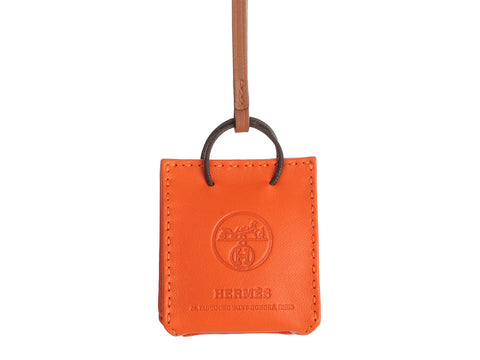 Hermès Orange Lambskin and Swift Shopping Bag Charm