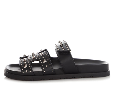 Hermès Black Studded Chypre Sandals