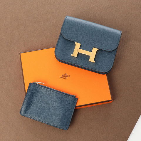 Hermès Blue Evercolor Constance Slim Wallet