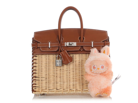 Hermès Naturel Wicker and Fauve Barenia Picnic Birkin 25
