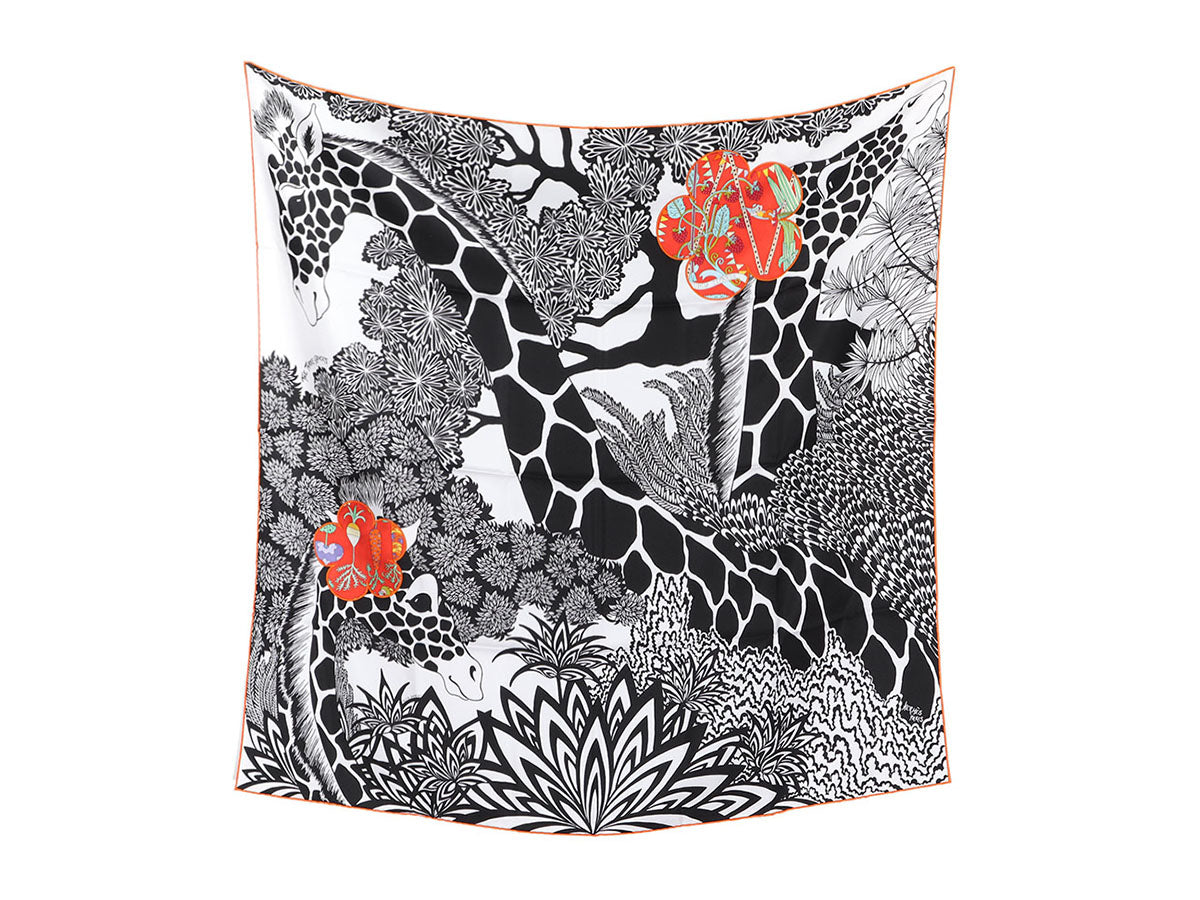 Hermès Three Graces Appliqué Fleur Double-Sided Silk Scarf 90cm