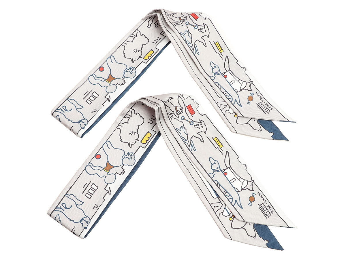 Hermès Les Chiens Parisiens Silk Twilly Pair
