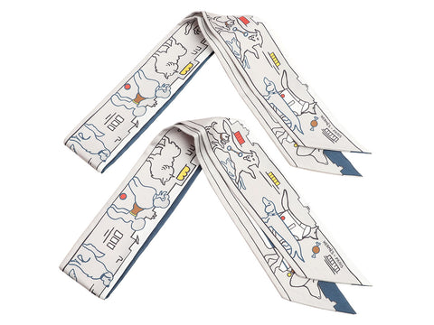 Hermès Les Chiens Parisiens Silk Twilly Pair