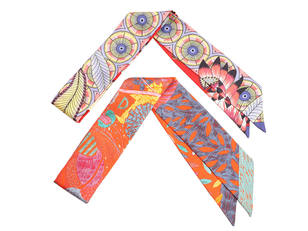 Hermès The Savana Dance and Chacun Fait Son Nid Silk Twilly Pair