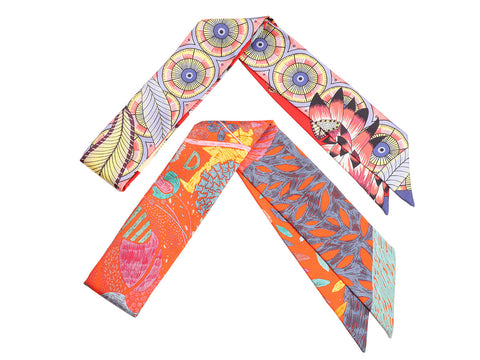 Hermès The Savana Dance and Chacun Fait Son Nid Silk Twilly Pair