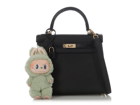 Hermès Black Togo and Lizard Kelly Touch 25