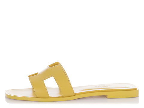Hermès Yellow Calfskin Oran Slides